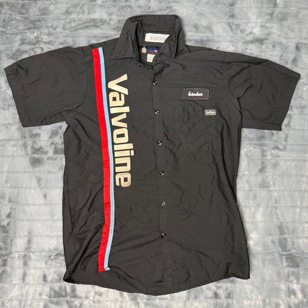 UniFirst Valvoline Mens Black Short Sleeve Work Shirt Landon Name Patch Size M